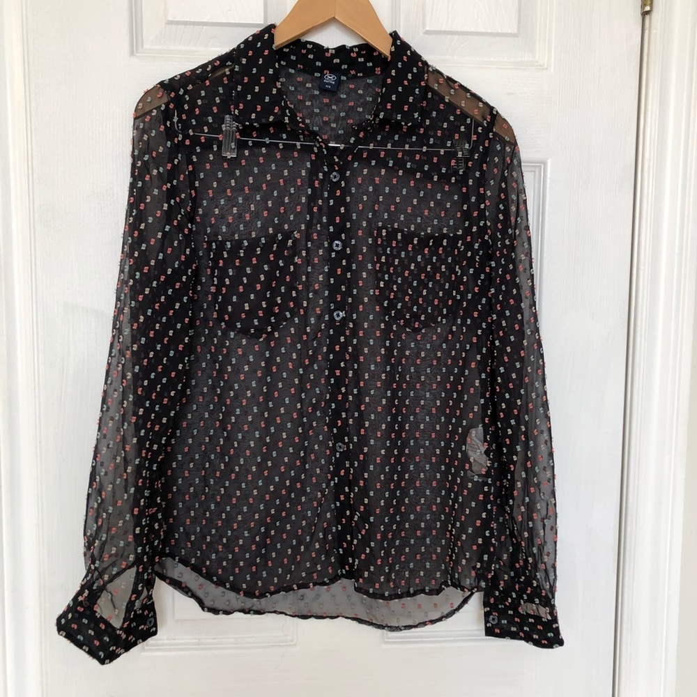 Hering sheer patterned blouse, black, small